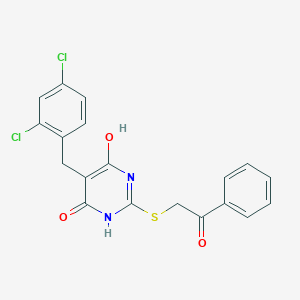 molecular formula C19H14Cl2N2O3S B258813 5-[(2,4-dichlorophenyl)methyl]-4-hydroxy-2-phenacylsulfanyl-1H-pyrimidin-6-one 