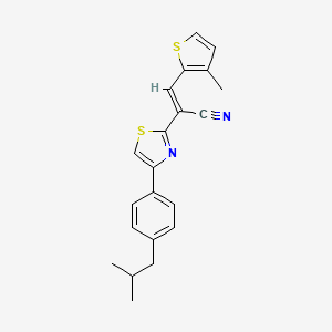 molecular formula C21H20N2S2 B2588133 (E)-2-(4-(4-isobutylphenyl)thiazol-2-yl)-3-(3-methylthiophen-2-yl)acrylonitrile CAS No. 1321897-66-8