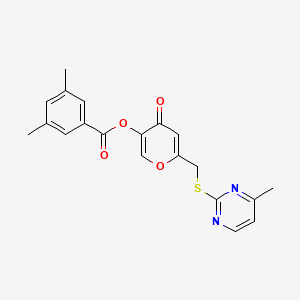 molecular formula C20H18N2O4S B2588158 6-{[(4-methylpyrimidin-2-yl)sulfanyl]methyl}-4-oxo-4H-pyran-3-yl 3,5-dimethylbenzoate CAS No. 877635-35-3