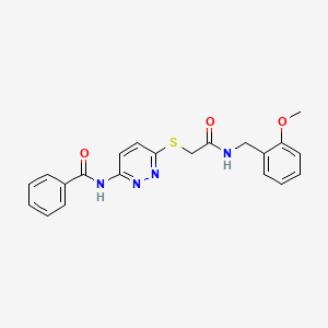 molecular formula C21H20N4O3S B2588166 N-(6-((2-((2-methoxybenzyl)amino)-2-oxoethyl)thio)pyridazin-3-yl)benzamide CAS No. 1021075-41-1