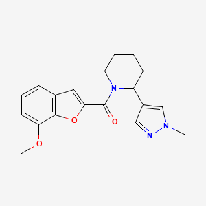molecular formula C19H21N3O3 B2588175 1-(7-methoxy-1-benzofuran-2-carbonyl)-2-(1-methyl-1H-pyrazol-4-yl)piperidine CAS No. 2034301-58-9