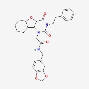 N-[(2H-1,3-benzodioxol-5-yl)methyl]-2-[4,6-dioxo-5-(2-phenylethyl)-8-oxa-3,5-diazatricyclo[7.4.0.0^{2,7}]trideca-1(9),2(7),10,12-tetraen-3-yl]acetamide