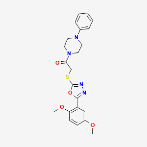 molecular formula C22H24N4O4S B2588184 2-[[5-(2,5-Dimethoxyphenyl)-1,3,4-oxadiazol-2-yl]sulfanyl]-1-(4-phenylpiperazin-1-yl)ethanone CAS No. 851129-66-3