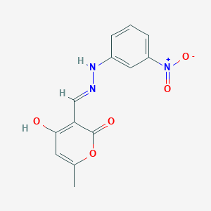 4-hydroxy-6-methyl-3-[(1E)-[2-(3-nitrophenyl)hydrazin-1-ylidene]methyl]-2H-pyran-2-one
