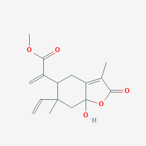 molecular formula C16H20O5 B025882 methyl 2-(6-ethenyl-7a-hydroxy-3,6-dimethyl-2-oxo-5,7-dihydro-4H-1-benzofuran-5-yl)prop-2-enoate CAS No. 19892-18-3