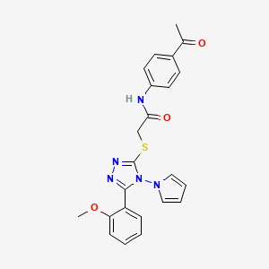 molecular formula C23H21N5O3S B2588202 N-(4-acetylphenyl)-2-{[5-(2-methoxyphenyl)-4-(1H-pyrrol-1-yl)-4H-1,2,4-triazol-3-yl]sulfanyl}acetamide CAS No. 896314-50-4