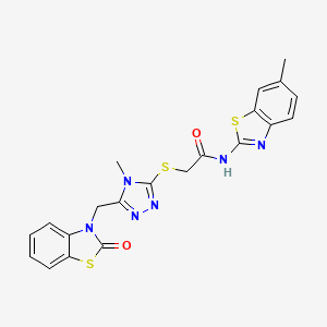 molecular formula C21H18N6O2S3 B2588208 2-((4-甲基-5-((2-氧代苯并[d]噻唑-3(2H)-基)甲基)-4H-1,2,4-三唑-3-基)硫代)-N-(6-甲基苯并[d]噻唑-2-基)乙酰胺 CAS No. 847400-69-5