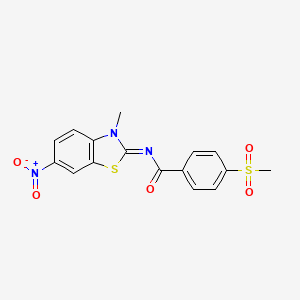 molecular formula C16H13N3O5S2 B2588212 (Z)-N-(3-methyl-6-nitrobenzo[d]thiazol-2(3H)-ylidene)-4-(methylsulfonyl)benzamide CAS No. 896336-40-6