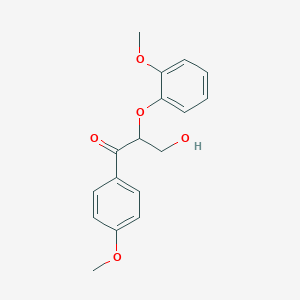 molecular formula C17H18O5 B2588223 3-Hydroxy-2-(2-methoxyphenoxy)-1-(4-methoxyphenyl)propan-1-one CAS No. 92409-23-9