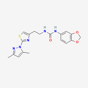 molecular formula C18H19N5O3S B2588243 1-(benzo[d][1,3]dioxol-5-yl)-3-(2-(2-(3,5-dimethyl-1H-pyrazol-1-yl)thiazol-4-yl)ethyl)urea CAS No. 1421450-95-4