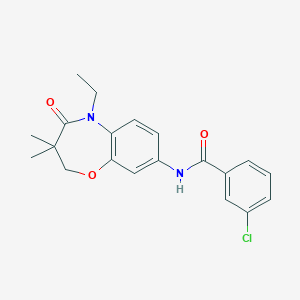 molecular formula C20H21ClN2O3 B2588259 3-chloro-N-(5-ethyl-3,3-dimethyl-4-oxo-2,3,4,5-tetrahydrobenzo[b][1,4]oxazepin-8-yl)benzamide CAS No. 921868-66-8
