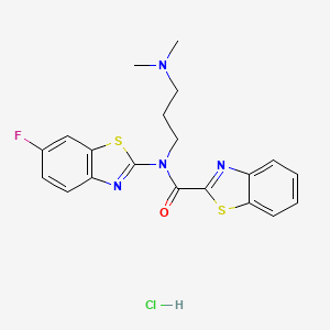 molecular formula C20H20ClFN4OS2 B2588277 N-(3-(dimethylamino)propyl)-N-(6-fluorobenzo[d]thiazol-2-yl)benzo[d]thiazole-2-carboxamide hydrochloride CAS No. 1052538-35-8