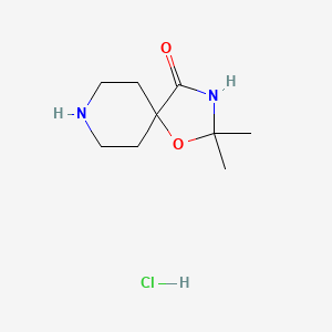 molecular formula C9H17ClN2O2 B2588283 2,2-二甲基-1-氧杂-3,8-二氮杂螺[4.5]癸-4-酮；盐酸盐 CAS No. 2247107-81-7