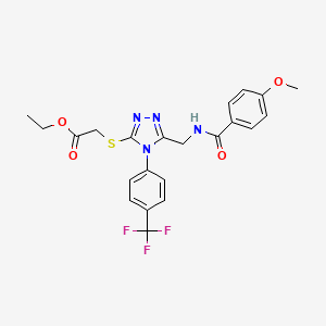 molecular formula C22H21F3N4O4S B2588293 Ethyl 2-[[5-[[(4-methoxybenzoyl)amino]methyl]-4-[4-(trifluoromethyl)phenyl]-1,2,4-triazol-3-yl]sulfanyl]acetate CAS No. 476434-35-2