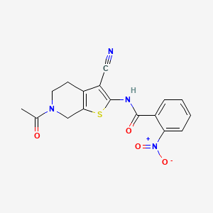 molecular formula C17H14N4O4S B2588297 N-(6-acetyl-3-cyano-5,7-dihydro-4H-thieno[2,3-c]pyridin-2-yl)-2-nitrobenzamide CAS No. 864858-92-4