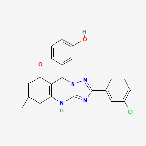 molecular formula C23H21ClN4O2 B2588312 2-(3-chlorophenyl)-9-(3-hydroxyphenyl)-6,6-dimethyl-4H,5H,6H,7H,8H,9H-[1,2,4]triazolo[3,2-b]quinazolin-8-one CAS No. 540487-21-6