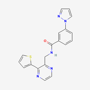 molecular formula C19H15N5OS B2588314 3-(1H-pyrazol-1-yl)-N-((3-(thiophen-2-yl)pyrazin-2-yl)methyl)benzamide CAS No. 2034240-61-2