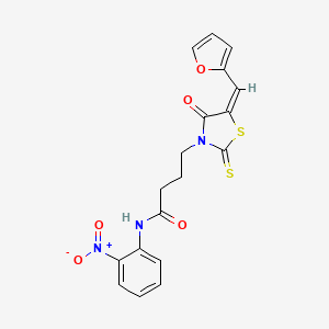 molecular formula C18H15N3O5S2 B2588346 (E)-4-(5-(呋喃-2-亚甲基)-4-氧代-2-硫代噻唑烷-3-基)-N-(2-硝基苯基)丁酰胺 CAS No. 682763-94-6