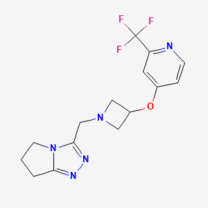 molecular formula C15H16F3N5O B2588349 3-[[3-[2-(Trifluoromethyl)pyridin-4-yl]oxyazetidin-1-yl]methyl]-6,7-dihydro-5H-pyrrolo[2,1-c][1,2,4]triazole CAS No. 2380172-77-8