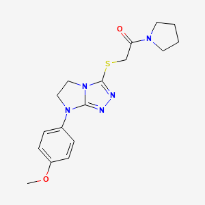 molecular formula C17H21N5O2S B2588379 2-((7-(4-methoxyphenyl)-6,7-dihydro-5H-imidazo[2,1-c][1,2,4]triazol-3-yl)thio)-1-(pyrrolidin-1-yl)ethanone CAS No. 921857-85-4
