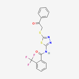 molecular formula C18H12F3N3O2S2 B2588386 N-(5-phenacylsulfanyl-1,3,4-thiadiazol-2-yl)-2-(trifluoromethyl)benzamide CAS No. 391875-12-0
