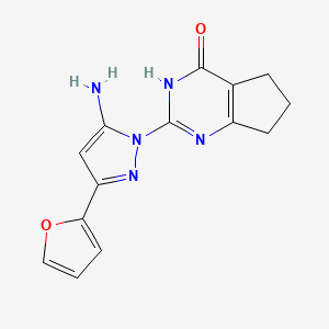 molecular formula C14H13N5O2 B2588424 2-(5-amino-3-(furan-2-yl)-1H-pyrazol-1-yl)-6,7-dihydro-3H-cyclopenta[d]pyrimidin-4(5H)-one CAS No. 1207024-97-2