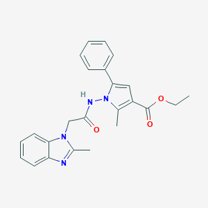 molecular formula C24H24N4O3 B258844 Ethyl 2-methyl-1-[[2-(2-methylbenzimidazol-1-yl)acetyl]amino]-5-phenylpyrrole-3-carboxylate 