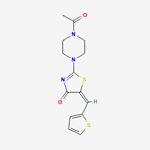 molecular formula C14H15N3O2S2 B2588449 (E)-2-(4-acetylpiperazin-1-yl)-5-(thiophen-2-ylmethylene)thiazol-4(5H)-one CAS No. 405920-49-2