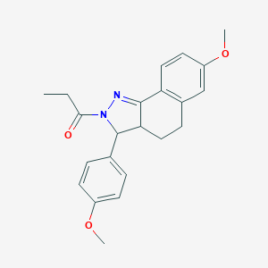 molecular formula C22H24N2O3 B258849 7-methoxy-3-(4-methoxyphenyl)-2-propionyl-3,3a,4,5-tetrahydro-2H-benzo[g]indazole 