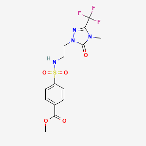 molecular formula C14H15F3N4O5S B2588507 methyl 4-({2-[4-methyl-5-oxo-3-(trifluoromethyl)-4,5-dihydro-1H-1,2,4-triazol-1-yl]ethyl}sulfamoyl)benzoate CAS No. 1421485-27-9