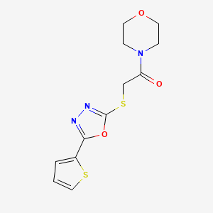 molecular formula C12H13N3O3S2 B2588509 1-Morpholin-4-yl-2-(5-thiophen-2-yl-[1,3,4]oxadiazol-2-ylsulfanyl)-ethanone CAS No. 459846-18-5