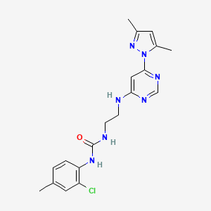 molecular formula C19H22ClN7O B2588519 1-(2-氯-4-甲苯基)-3-(2-((6-(3,5-二甲基-1H-吡唑-1-基)嘧啶-4-基)氨基)乙基)脲 CAS No. 1203292-00-5