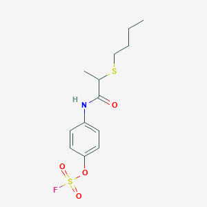 molecular formula C13H18FNO4S2 B2588532 1-(2-Butylsulfanylpropanoylamino)-4-fluorosulfonyloxybenzene CAS No. 2411275-05-1