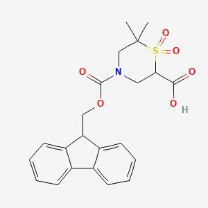 molecular formula C22H23NO6S B2588533 4-(9H-Fluoren-9-ylmethoxycarbonyl)-6,6-dimethyl-1,1-dioxo-1,4-thiazinane-2-carboxylic acid CAS No. 2418658-96-3