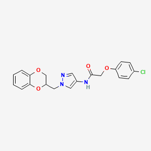 molecular formula C20H18ClN3O4 B2588536 2-(4-氯苯氧基)-N-(1-((2,3-二氢苯并[b][1,4]二噁英-2-基)甲基)-1H-吡唑-4-基)乙酰胺 CAS No. 1797336-21-0
