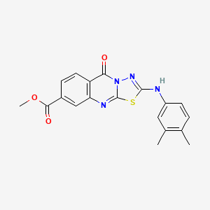 molecular formula C19H16N4O3S B2588538 methyl 2-((3,4-dimethylphenyl)amino)-5-oxo-5H-[1,3,4]thiadiazolo[2,3-b]quinazoline-8-carboxylate CAS No. 946241-77-6