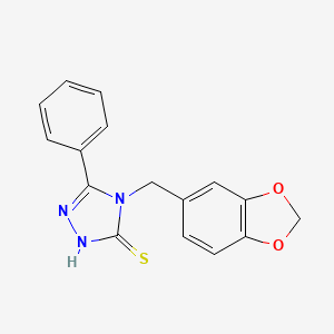 molecular formula C16H13N3O2S B2588568 4-Benzo[1,3]dioxol-5-ylmethyl-5-phenyl-4H-[1,2,4]triazole-3-thiol CAS No. 721408-07-7
