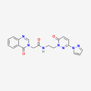 molecular formula C19H17N7O3 B2588574 N-(2-(6-oxo-3-(1H-pyrazol-1-yl)pyridazin-1(6H)-yl)ethyl)-2-(4-oxoquinazolin-3(4H)-yl)acetamide CAS No. 1351633-17-4