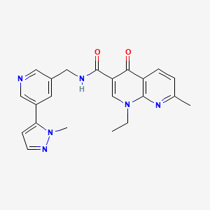 molecular formula C22H22N6O2 B2588610 1-ethyl-7-methyl-N-((5-(1-methyl-1H-pyrazol-5-yl)pyridin-3-yl)methyl)-4-oxo-1,4-dihydro-1,8-naphthyridine-3-carboxamide CAS No. 2034336-38-2