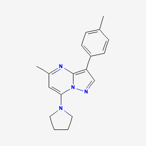 molecular formula C18H20N4 B2588622 5-甲基-3-(4-甲基苯基)-7-吡咯烷-1-基吡唑并[1,5-a]嘧啶 CAS No. 902018-45-5