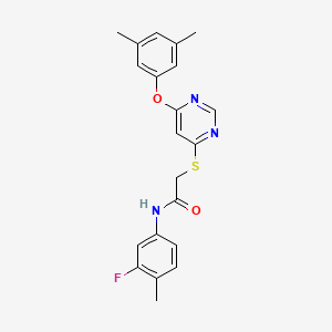 molecular formula C21H20FN3O2S B2588623 2-{[6-(3,5-二甲基苯氧基)嘧啶-4-基]硫代}-N-(3-氟-4-甲基苯基)乙酰胺 CAS No. 1029734-59-5