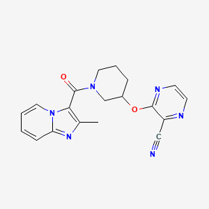 molecular formula C19H18N6O2 B2588626 3-((1-(2-甲基咪唑并[1,2-a]吡啶-3-羰基)哌啶-3-基)氧基)吡嗪-2-腈 CAS No. 2034503-26-7