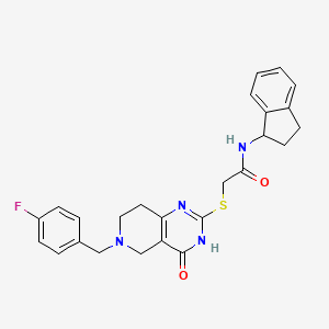 molecular formula C25H25FN4O2S B2588655 N-(2,3-dihydro-1H-inden-1-yl)-2-{[6-(4-fluorobenzyl)-4-oxo-3,4,5,6,7,8-hexahydropyrido[4,3-d]pyrimidin-2-yl]sulfanyl}acetamide CAS No. 1326907-07-6