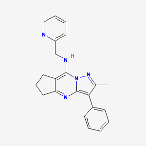 molecular formula C22H21N5 B2588658 2-methyl-3-phenyl-N-(pyridin-2-ylmethyl)-6,7-dihydro-5H-cyclopenta[d]pyrazolo[1,5-a]pyrimidin-8-amine CAS No. 900259-98-5