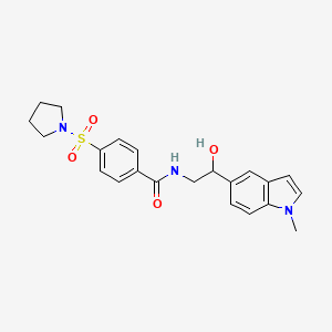 molecular formula C22H25N3O4S B2588672 N-(2-羟基-2-(1-甲基-1H-吲哚-5-基)乙基)-4-(吡咯烷-1-磺酰)苯甲酰胺 CAS No. 2034255-93-9