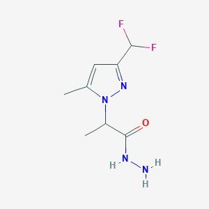 molecular formula C8H12F2N4O B2588673 2-[3-(二氟甲基)-5-甲基吡唑基]丙酸酰肼 CAS No. 1005631-76-4