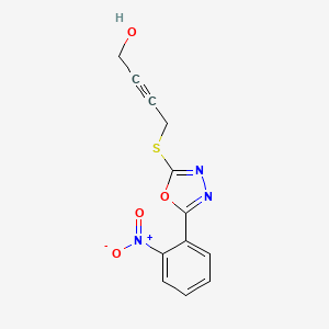 molecular formula C12H9N3O4S B2588678 4-{[5-(2-硝基苯基)-1,3,4-恶二唑-2-基]硫代}丁-2-炔-1-醇 CAS No. 727385-51-5