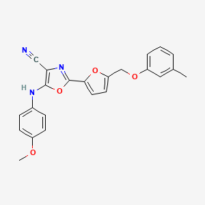molecular formula C23H19N3O4 B2588683 5-[(4-甲氧基苯基)氨基]-2-{5-[(3-甲基苯氧基)甲基]呋喃-2-基}-1,3-恶唑-4-腈 CAS No. 931704-73-3