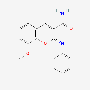 molecular formula C17H14N2O3 B2588684 (2Z)-8-甲氧基-2-(苯亚氨基)-2H-色烯-3-甲酰胺 CAS No. 313956-49-9