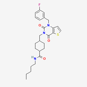 molecular formula C26H32FN3O3S B2588690 4-((1-(3-氟苄基)-2,4-二氧代-1,2-二氢噻吩并[3,2-d]嘧啶-3(4H)-基)甲基)-N-戊基环己烷甲酰胺 CAS No. 932500-07-7